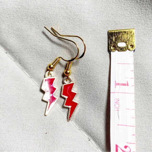 Earrings Red Lightning Bolts Harry Potter Punk Gold Tone Enamel Punk Boho Witchy - Picture 2 of 4